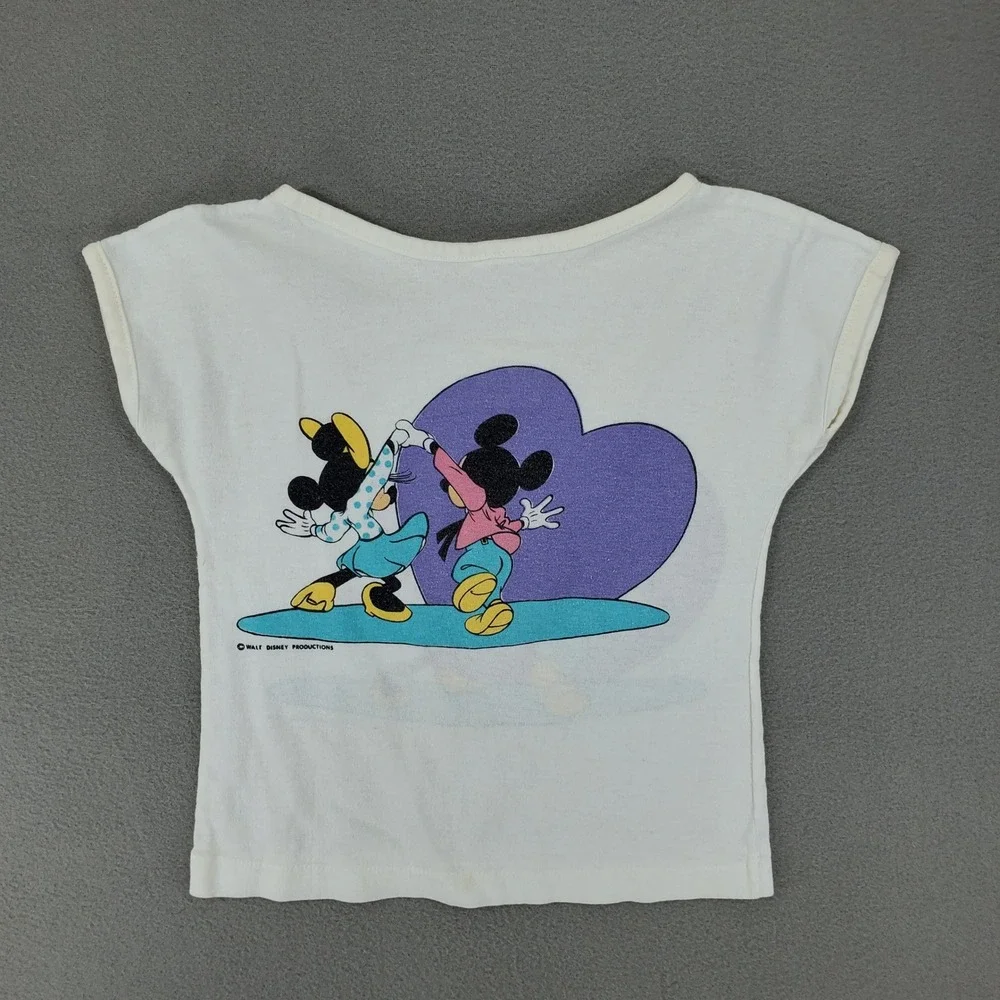 Disney Mickey Minnie Mouse T-Shirt Toddler White Vintage 80s Heart Graphic Print